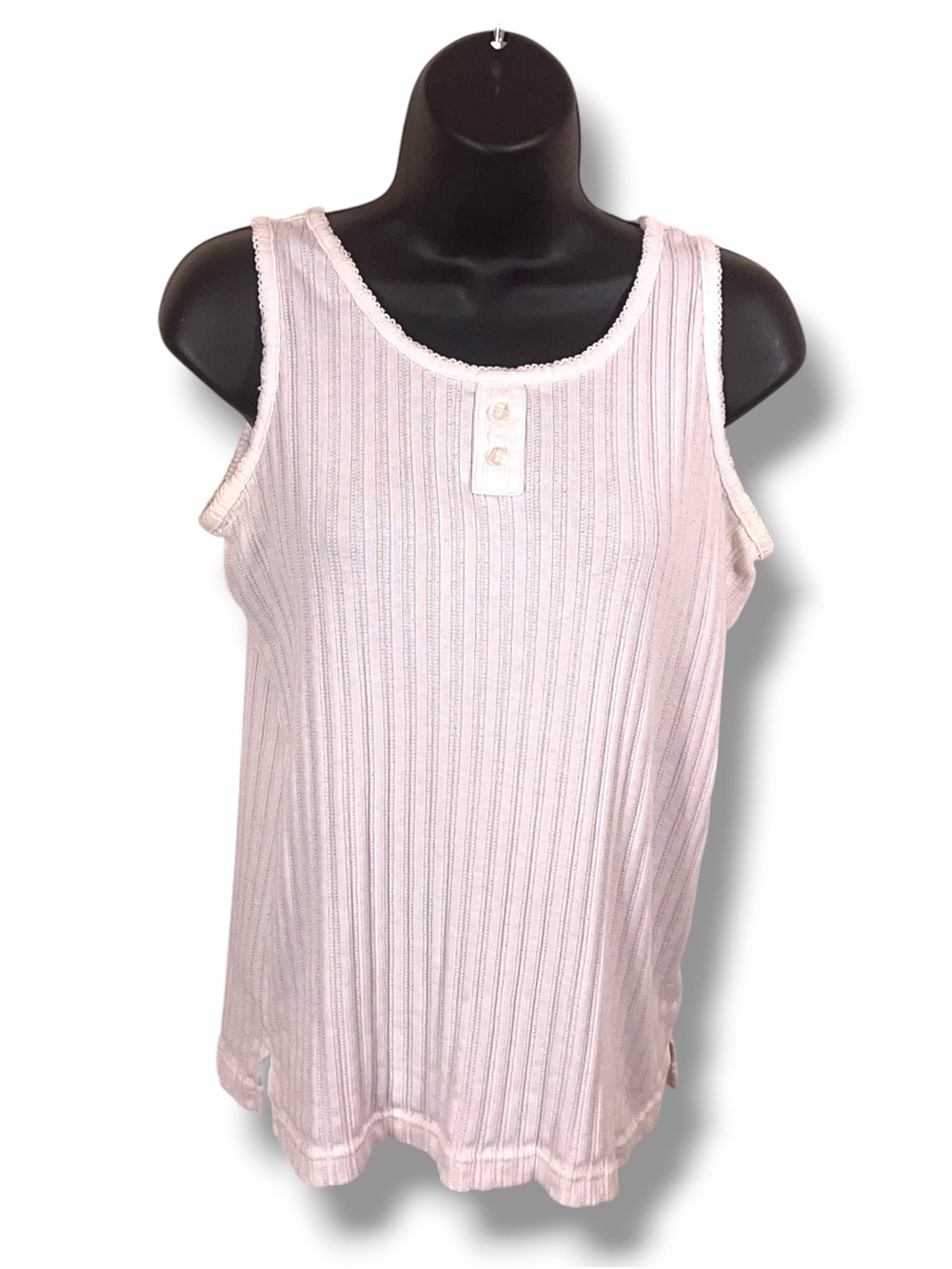 Vintage 90s Basic Editions White Ribbed Tank Top Cottagecore Cotton Blend